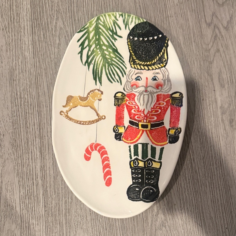 Vietri Ceramic Nutcracker Serving Tray - White, Red, Green, Gold, Black